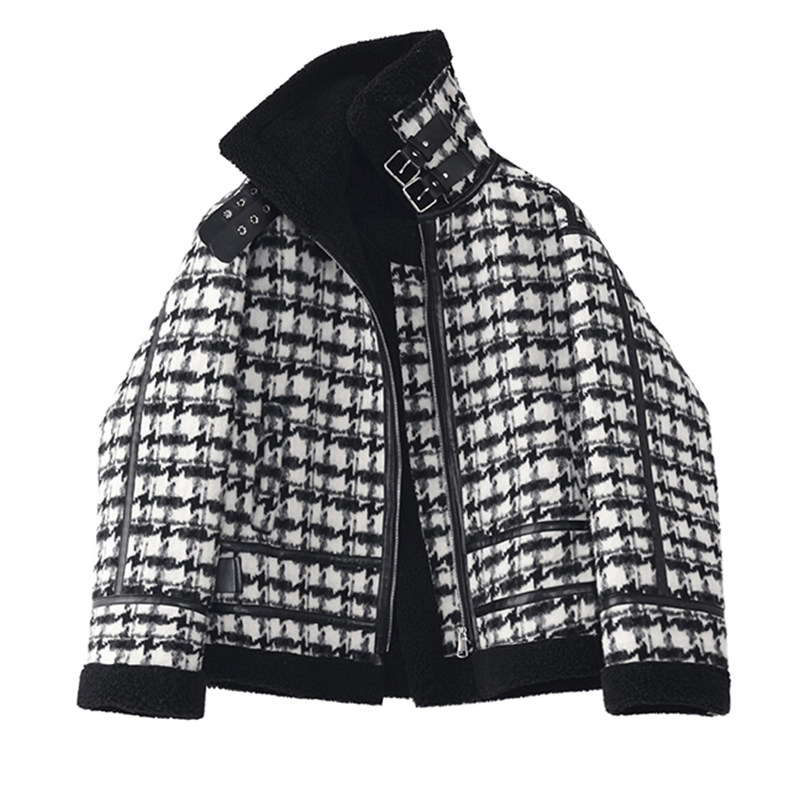 柊司芷复古千鸟格秋冬短款机车服 柊司芷短外套