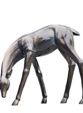 户外仿铜梅花鹿雕塑玻璃钢抽象园林景观装饰摆件草坪小区售楼部处