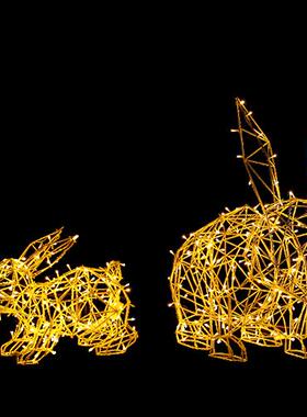 户外园林售楼处草坪发光景观装饰铁艺不锈钢镂空兔子雕塑动物摆件