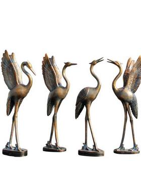 仿铜仙鹤雕塑户外大型水池玻璃钢中式庭院装饰抽象丹顶鹤景观摆件