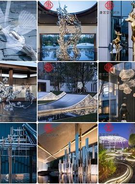 大型户外不锈钢雕塑定制园林广场房地产抽象发光金属建筑景观摆件