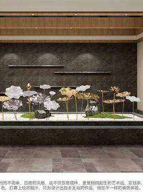 不锈钢金属铁艺荷叶荷花落地摆件酒店走廊庭院水池水景雕塑装饰品