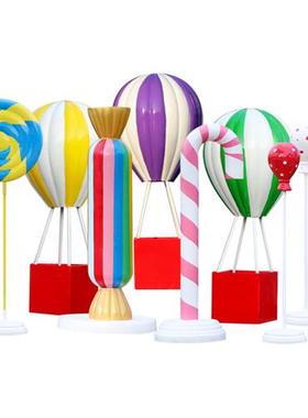 户外美陈小品玻璃钢棒棒糖热气球糖果雕塑商业街商场爱心装饰摆件
