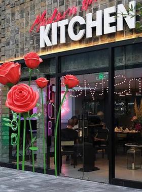 户外仿真花朵雕塑玻璃钢玫瑰花植物摆件网红景区引流打卡拍照装饰