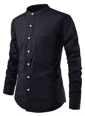 外贸速卖通wish男衬衣红色 男士立领口袋修身长袖衬衫Men's s