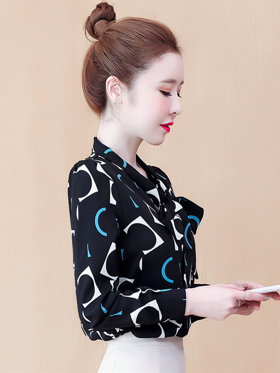 雪纺2020年新款秋装洋气女士衬衫 乔凝蕾丝衫/雪纺衫