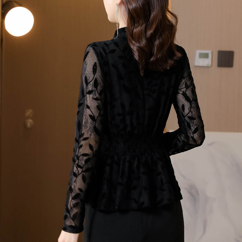 2022春款磨毛蕾丝内搭长袖中式小衫 乔凝T恤