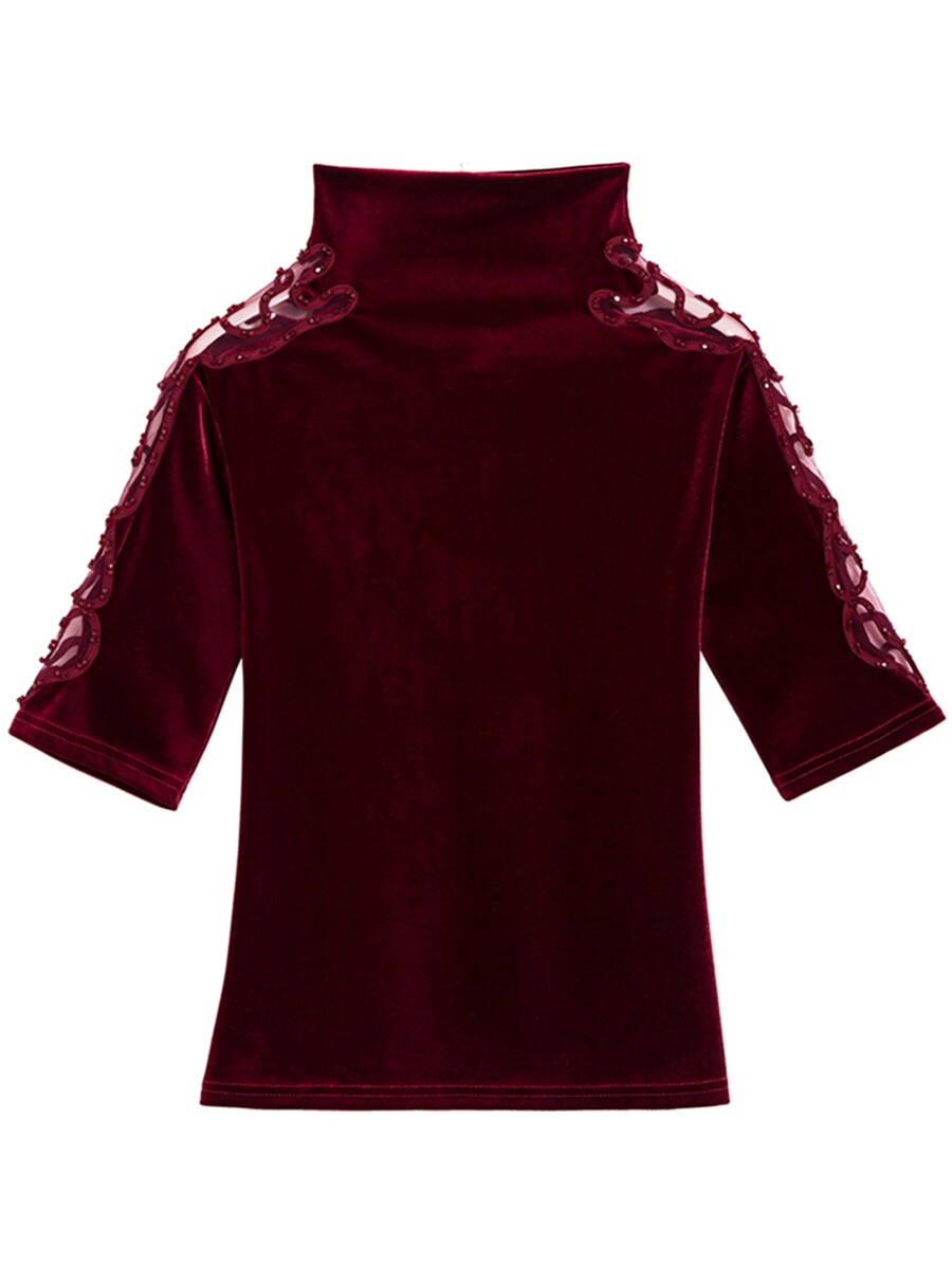 半高领女中袖秋装2020新款蕾丝t恤 乔凝T恤