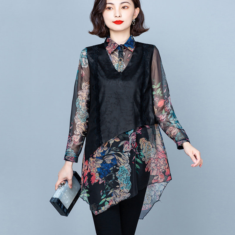 衬衫女2022春装新款复古印花 乔凝衬衫