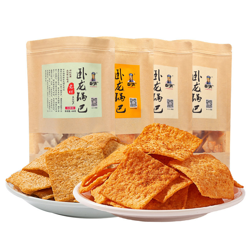 卧龙手工老灶麻辣味400g大份锅巴 营栎食品膨化食品
