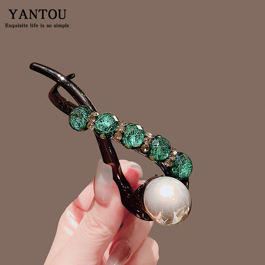 优雅仿珍珠扭扭夹一字发夹女后脑勺2025新款成人盘发香蕉夹抓夹子