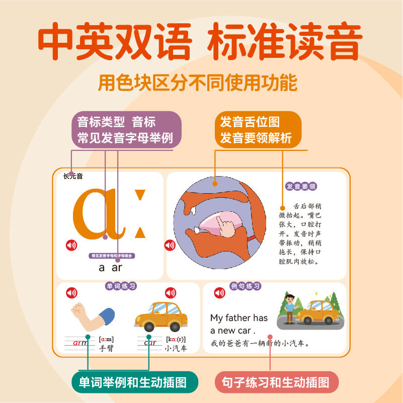 会说话的国际音标 儿童英语点读发声书48个国际英语音标发音 幼儿园小学生英语启蒙有声绘本单词自然拼读学习神器儿童点读学习机