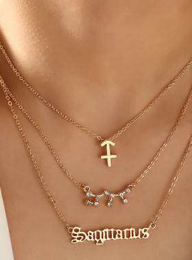 NZ2422欧美新款十二星座项链三条装星座项链套装纸卡吊坠项链