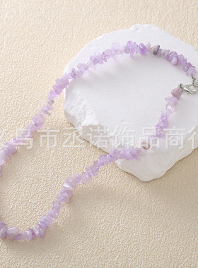 欧美跨境亚马逊热卖不规则七彩碎石项链时尚天然石项链饰品