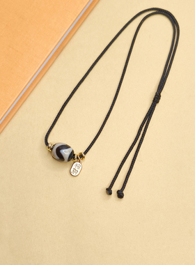 虎牙天珠老料玛瑙可拉伸调节项链