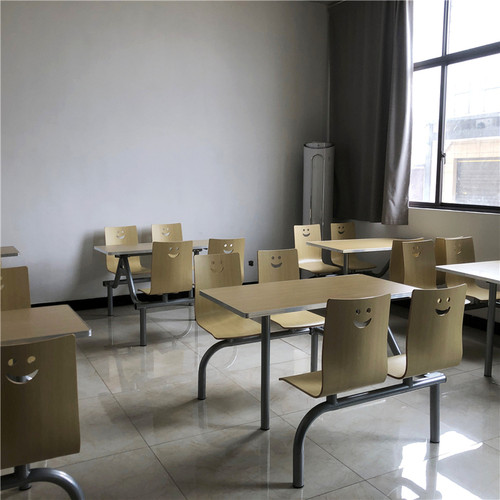 公司员工学校食堂工地不锈钢连体快餐桌椅小吃店一体四4人位组合 - 图1