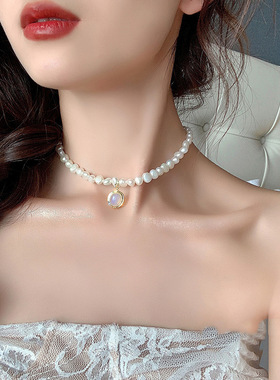 蛋白石淡水珍珠锁骨链女洋气