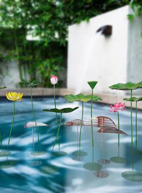 户外不锈钢镜面荷花鱼雕塑定制金属抽象小鱼动物摆件庭院水池景观