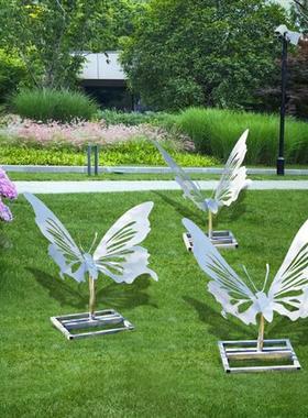 不锈钢户外蝴蝶镜面金属剪影雕塑定制庭院草坪园林造景观摆件小品