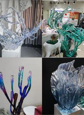 透明树脂工艺艺术品摆件创意水晶雕塑玄关软装抽象铂晶装饰品定制