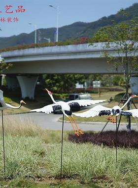 户外飞仙鹤摆件玻璃钢仿真动物雕塑模型园林庭院水池鸟类草坪装饰