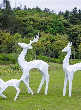 园林景观小品几何发光玻璃钢梅花鹿雕塑房地产户外麋鹿装饰大摆件