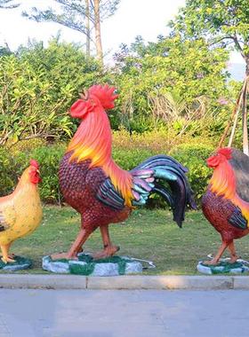 仿真声控大公鸡造型雕塑户外玻璃钢母鸡摆件庭院商场门店动物装饰