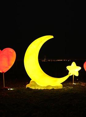 大型月亮爱心玻璃钢发光摆件商场网红拍照打卡雕塑房地产景区装饰