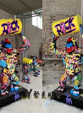 现货玻璃钢彩绘金刚大猩猩雕塑大型卡通切面动物摆件网红雕塑定制