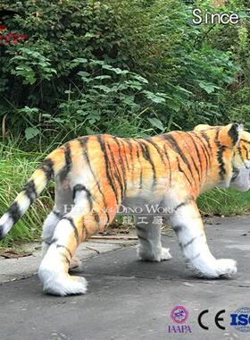 仿真动物老虎阻燃海绵硅胶粘毛静态美陈摆件陈设展览品动物厂家