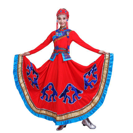 新款蒙古族广场舞女民族服大摆裙 酷馨菱民族服装/舞台装