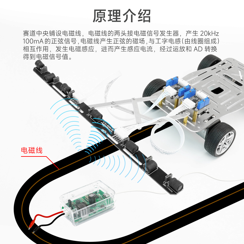 亚博智能 电磁巡线传感器小车寻迹循迹感应模块运放电磁组20khz - 图0