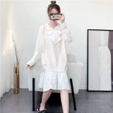 Длинное платье, осенний комплект, милая трикотажная юбка, длина миди, рукава фонарики, свободный крой