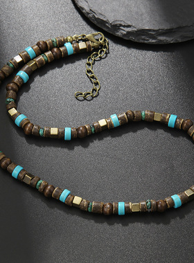 Boho Style Coconut Shell Wood Beads Turquoise Collarbone Cha