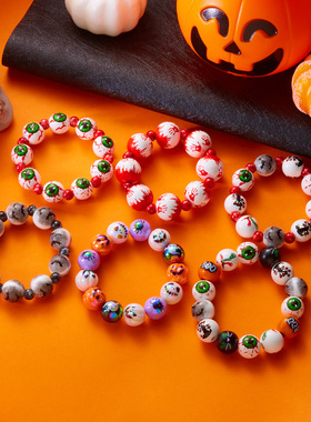 Halloween series blood-handprint ghost wooden bead necklace