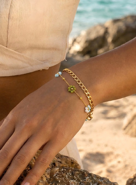 mall flower bracelet new accessory titanium steel 18k flower