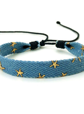 Vintage Star Pattern Blue Literary Handwo Wrist Jewelry Gift