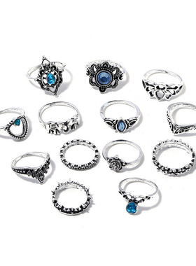 Hollow lotus crown with diamond heart elephant ring 13 sets