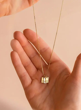 26 English letter square brand pendant for women 14K gold