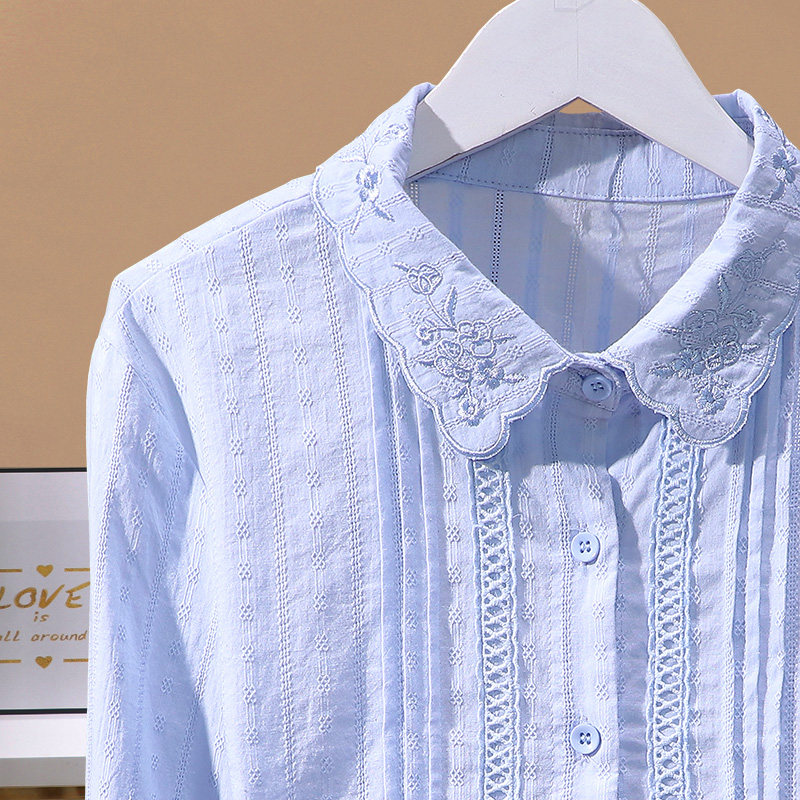 2021秋季新韩版polo领刺绣棉布衬衣 冰宜宣言衬衫