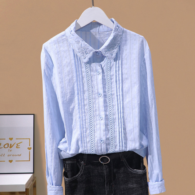 2021秋季新韩版polo领刺绣棉布衬衣 冰宜宣言衬衫