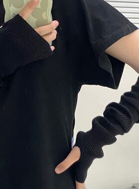 针织手套袖套女秋冬季保暖黑色套袖手袖护腕毛衣毛线假袖子手臂套