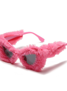 安可拉红色猫眼墨镜y2k辣妹写真拍照道具毛绒眼镜男女派对太阳镜