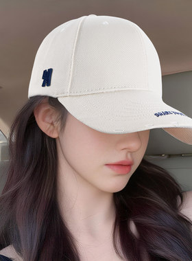 韩系白色棒球帽子女2026新款显脸小大帽檐刺绣加深加大硬顶鸭舌帽
