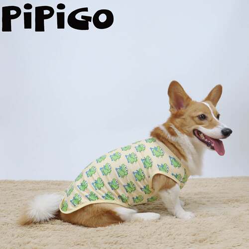 pipigo狗狗衣服背心黄色鳄鱼印花夏季薄款有弹力柯基腊肠柴犬可爱 - 图2