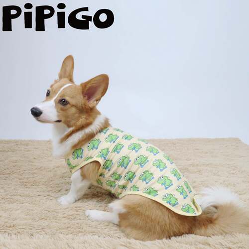 pipigo狗狗衣服背心黄色鳄鱼印花夏季薄款有弹力柯基腊肠柴犬可爱 - 图1