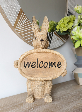 法式民宿树脂小兔欢迎字牌玄关