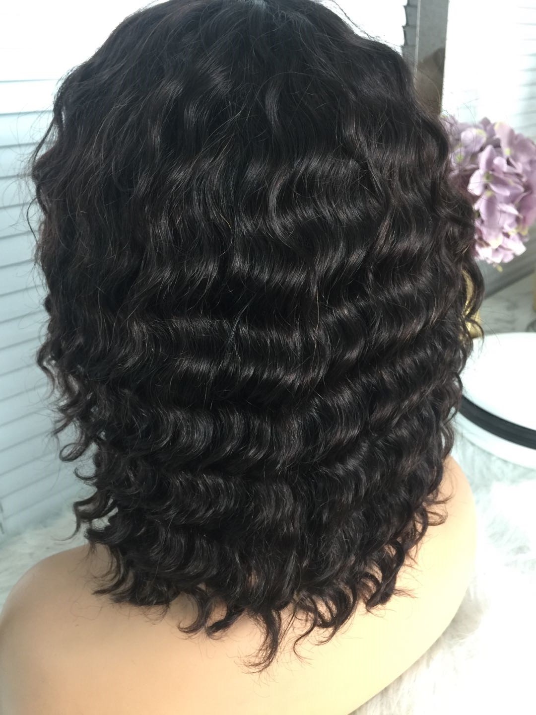 10A high quality peruvian hair deep wave wig with bangs 卷发 - 图1