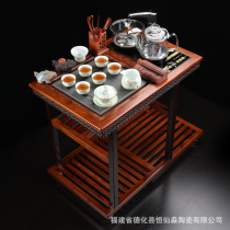 Flowers pear solid wood tea car home mobile tea Taichung style tea water cabinet with wheel tea table Ukinstone tea tray tea set suit