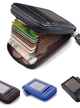Men's Wallet  Genuine Leather Credit Card Holder Solid Zipp